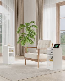 Bedside Table set of 2, with Charging Station, USB & Type C Connection, 3 Levels of Storage with 1 Drawer, Black