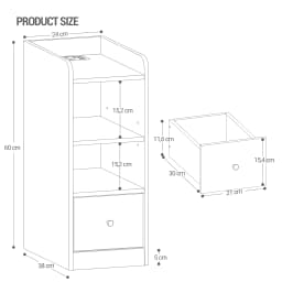 Bedside Table set of 2, with Charging Station, USB & Type C Connection, 3 Levels of Storage with 1 Drawer, Black