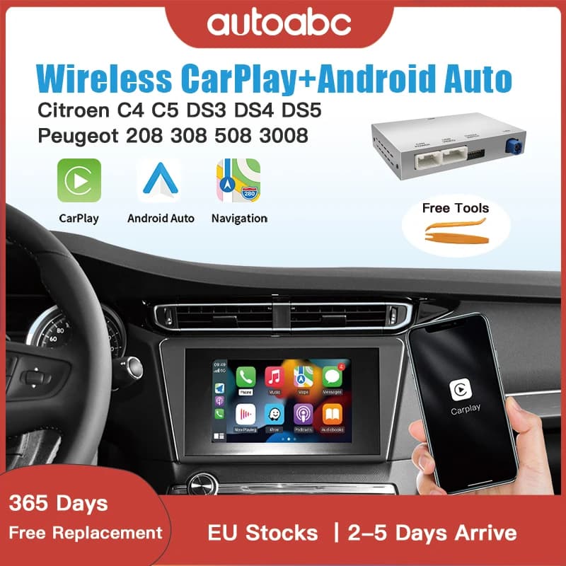 AUTOABC Wireless Carplay and Android Auto module for Peugeot 208 308 508 3008 Citroen C4 DS3 DS4 DS5 SMEG Mirror Link Multimedia