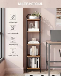 Hzuaneri Bookcase, Shelf, Standing Shelf, Narrow Bookcase, Industrial Corner Shelf, Slim Shelf for Home Office, Living Room