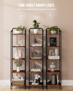 Hzuaneri Bookcase, Shelf, Standing Shelf, Narrow Bookcase, Industrial Corner Shelf, Slim Shelf for Home Office, Living Room