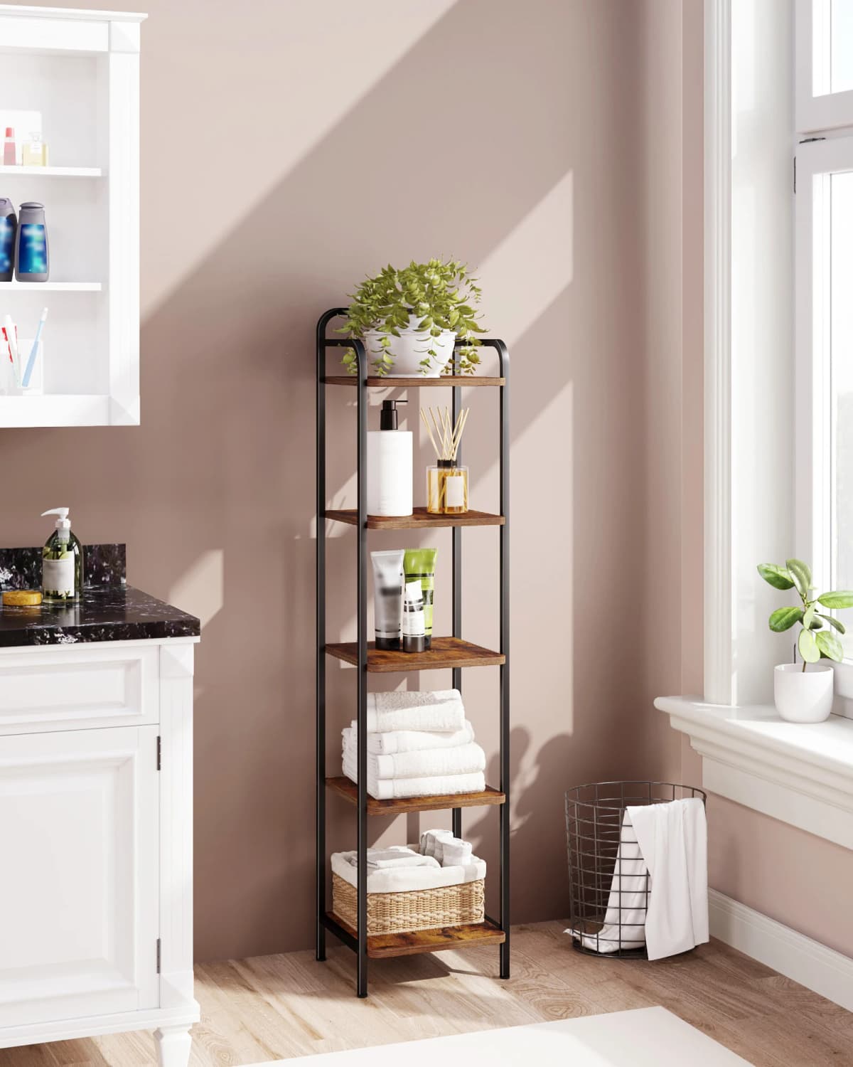 Hzuaneri Bookcase, Shelf, Standing Shelf, Narrow Bookcase, Industrial Corner Shelf, Slim Shelf for Home Office, Living Room