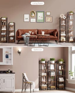Hzuaneri Bookcase, Shelf, Standing Shelf, Narrow Bookcase, Industrial Corner Shelf, Slim Shelf for Home Office, Living Room