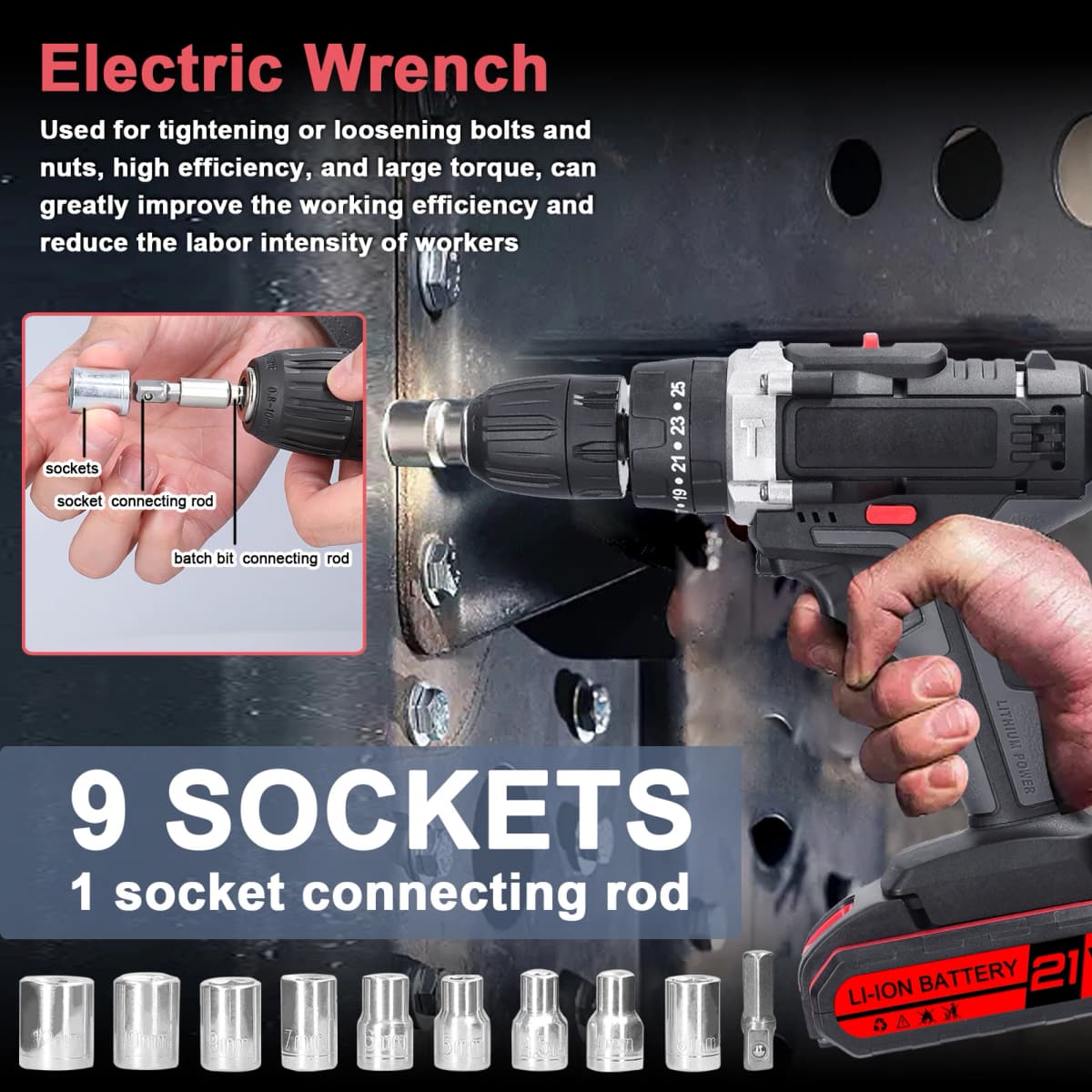 3in1 Multifuctional Electric Drill Handheld Lithium Screwdriver 21V Impact Drill Brushed Motor 2 Speeds Control Stepless Speed