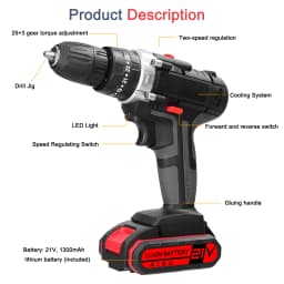 3in1 Multifuctional Electric Drill Handheld Lithium Screwdriver 21V Impact Drill Brushed Motor 2 Speeds Control Stepless Speed
