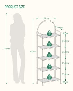 Shelf, Tempered Glass Bookcase, Slim Shelving Unit for Bedroom, Bathroom, Home Office, Steel Frame, 5 Shelves Gold