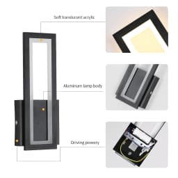 16 W Modern Acrylic Wall Lamp,Indoor LED Wall Light,Black Interior Wall Light for Corridor, Stairs,Warm White 3000K