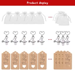 20pcs/set Baptism Favors Angel Keychains Pendant Baptism Party Boxes White Moon Star Organza Bags with Drawstring Thank You Tags