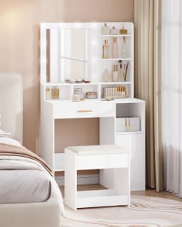 Stool Dressing Table, Padded Stool with Non-Slip Foot Pads, for Dressing Room, Bedroom, Entrance Area, White
