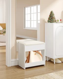 Stool Dressing Table, Padded Stool with Non-Slip Foot Pads, for Dressing Room, Bedroom, Entrance Area, White