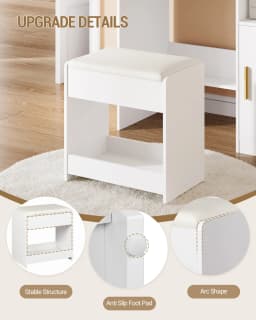 Stool Dressing Table, Padded Stool with Non-Slip Foot Pads, for Dressing Room, Bedroom, Entrance Area, White