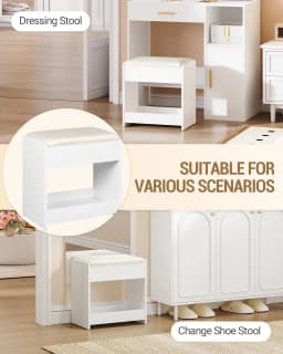 Stool Dressing Table, Padded Stool with Non-Slip Foot Pads, for Dressing Room, Bedroom, Entrance Area, White
