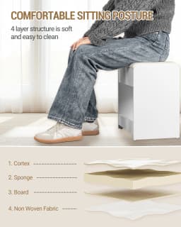 Stool Dressing Table, Padded Stool with Non-Slip Foot Pads, for Dressing Room, Bedroom, Entrance Area, White