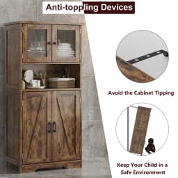 Bathroom Cabinet, White Freestanding Floor Linen Storage Cabinet, Kitchen Pantry Storage Cabinet with Glass Doors & Shelves