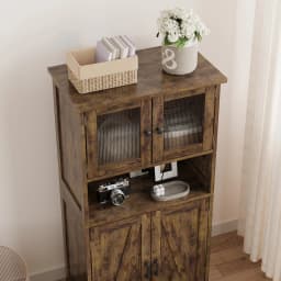Bathroom Cabinet, White Freestanding Floor Linen Storage Cabinet, Kitchen Pantry Storage Cabinet with Glass Doors & Shelves