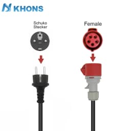 Khons EV Portable Charger Schuko Plug To CEE Red Power Female Plug Socket Adapter Red CEE Connect With 32A 3Phase To 16A