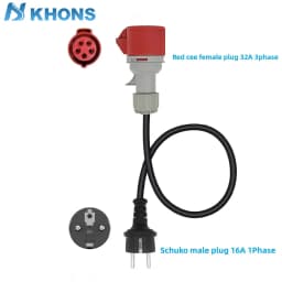 Khons EV Portable Charger Schuko Plug To CEE Red Power Female Plug Socket Adapter Red CEE Connect With 32A 3Phase To 16A
