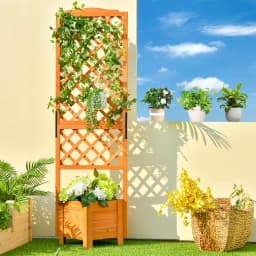 Flower Box with Wooden Trellis, Planter Box for Climbing Plants, Raised Bed with Trellis & Drainage Hole,Orange