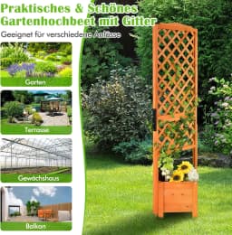Flower Box with Wooden Trellis, Planter Box for Climbing Plants, Raised Bed with Trellis & Drainage Hole,Orange