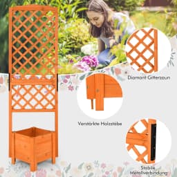 Flower Box with Wooden Trellis, Planter Box for Climbing Plants, Raised Bed with Trellis & Drainage Hole,Orange