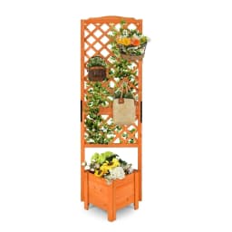Flower Box with Wooden Trellis, Planter Box for Climbing Plants, Raised Bed with Trellis & Drainage Hole,Orange