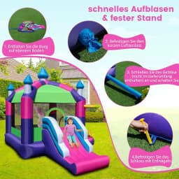 Bouncy Castle with Sun Canopy, Slide, Jumping Area, Basketball Hoop & Ring Toss Game,Bouncy Castle for Children,385x332.5x300cm