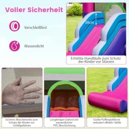 Bouncy Castle with Sun Canopy, Slide, Jumping Area, Basketball Hoop & Ring Toss Game,Bouncy Castle for Children,385x332.5x300cm