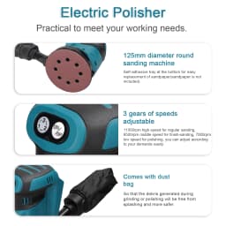 125mm Cordless Orbital Sander Wood Grinder Car Polisher Metal Waxing Polishing Grinding Sanding Machine for 18V Makita Battery