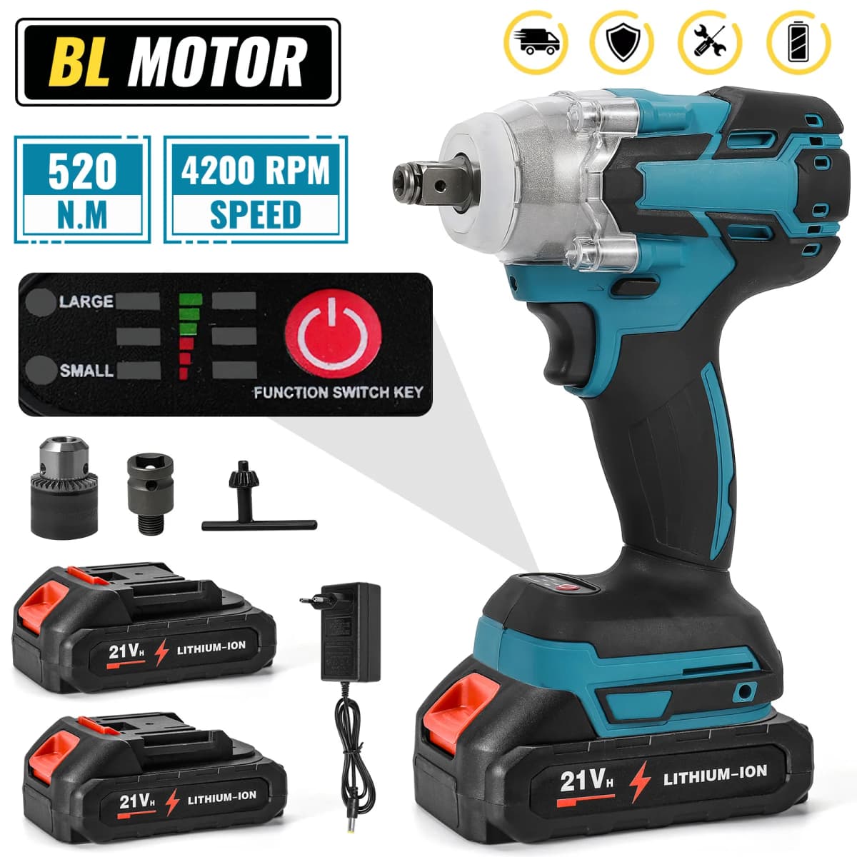 520N.m Brushless Electric Wrench For Makita 18V Battery Cordless Electric Impact Wrench Hand Drill Socket Power Tools