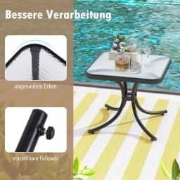 Side table, small garden table, weatherproof balcony table, square coffee table with tempered glass top,50 x 50 x 45 cm