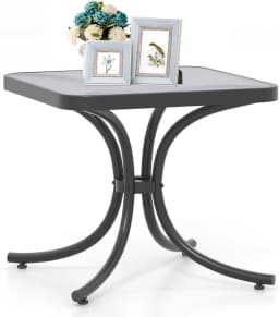 Side table, small garden table, weatherproof balcony table, square coffee table with tempered glass top,50 x 50 x 45 cm