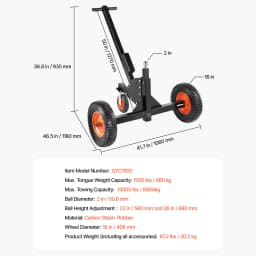 VEVOR 1500lbs Tongue Trailer Dolly 2 in 1 Boat Mover with 22in-26in Adjustable Height & 15.2 in Tires for Moving Car RV Trailers