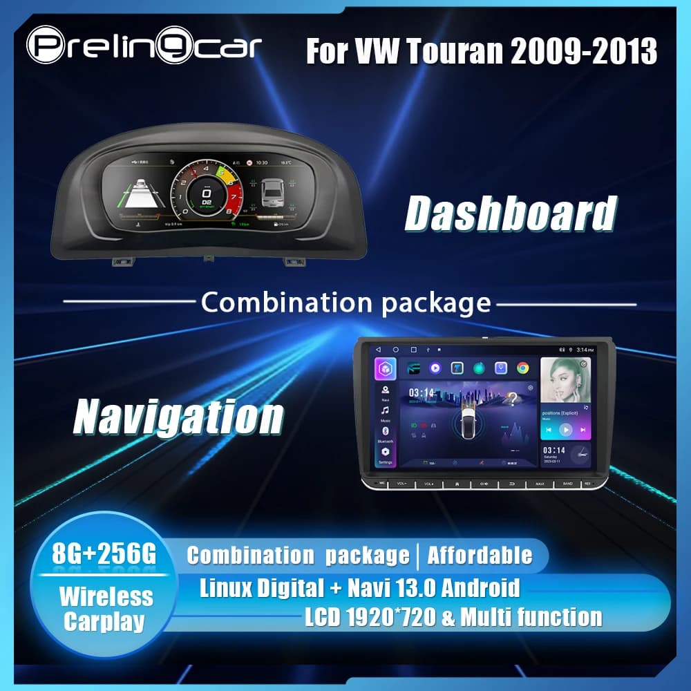 Prelingcar 10.25 inch Lcd Digital Cluster Dashboard For VW Touran 2004-2013 Years Android Player Navigation Radio Paneel Cockpit