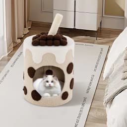 Cat tree with sisal posts and play balls, cute milk tea shape, 37x37x67cm coffee