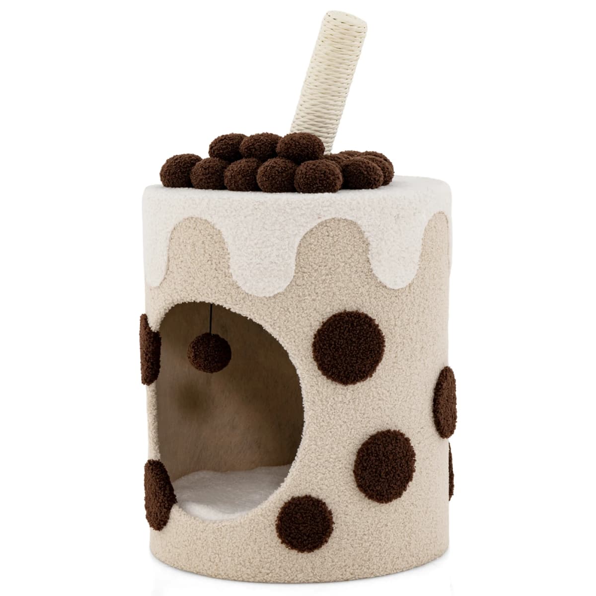 Cat tree with sisal posts and play balls, cute milk tea shape, 37x37x67cm coffee