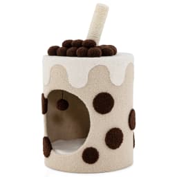 Cat tree with sisal posts and play balls, cute milk tea shape, 37x37x67cm coffee
