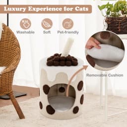 Cat tree with sisal posts and play balls, cute milk tea shape, 37x37x67cm coffee