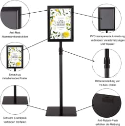 Information stand A4, information stand height adjustable, poster stand, advertising stand, poster stand, display stand (black)