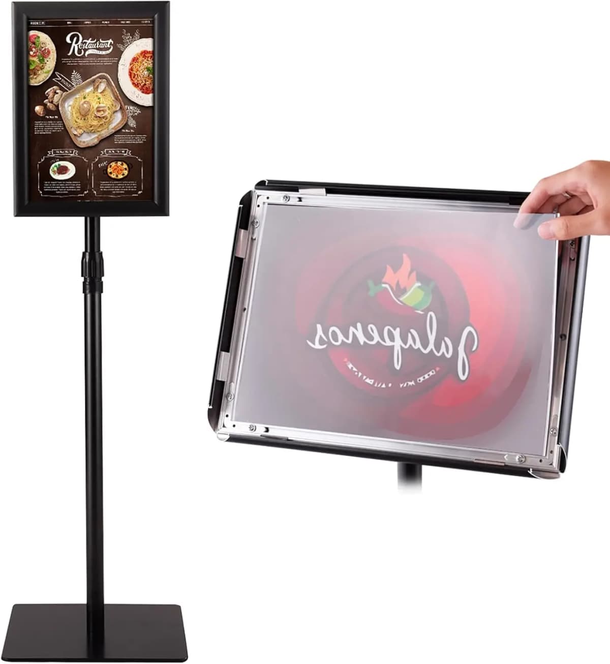 Information stand A4, information stand height adjustable, poster stand, advertising stand, poster stand, display stand (black)