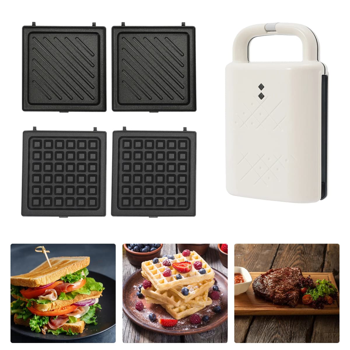 Electric Waffles Maker Sandwich Non-stick Skillet Waffle Baking Pan Double-side Heating Bread Roaster White for Home