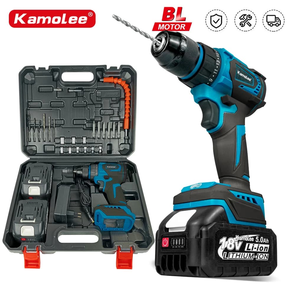 Kamolee 10MM Brushless Electric Impact Drill Cordless Screwdriver Lithium Battery Charging Hand Drill For Makita 18V Battery