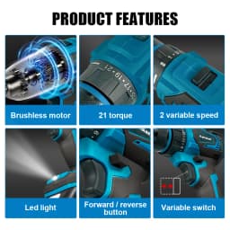 Kamolee 10MM Brushless Electric Impact Drill Cordless Screwdriver Lithium Battery Charging Hand Drill For Makita 18V Battery
