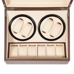 Automatic Watch Winder Display Box, 4+6 Rotation Leather Wood Watch Winder with Pillow Luxury Box Black/Brown