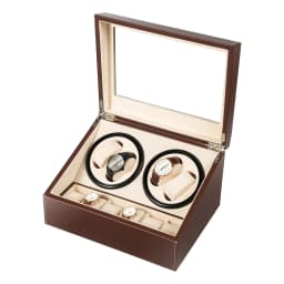 Automatic Watch Winder Display Box, 4+6 Rotation Leather Wood Watch Winder with Pillow Luxury Box Black/Brown