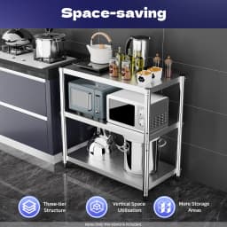 Kitchen workbench, commercial dining table, kitchen preparation table, 3-layer 201 stainless steel rack length 80x80x40cm