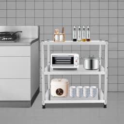 Kitchen workbench, commercial dining table, kitchen preparation table, 3-layer 201 stainless steel rack length 80x80x40cm