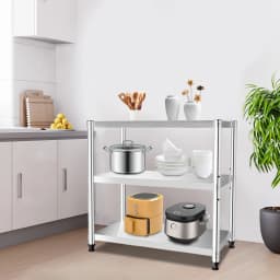 Kitchen workbench, commercial dining table, kitchen preparation table, 3-layer 201 stainless steel rack length 80x80x40cm