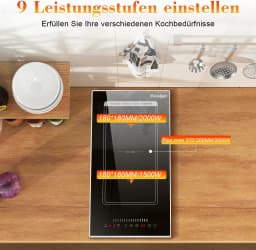 Induction Hob 2 Plates with Plug, Hob Self-sufficient Frame, Built-in Induction Hob 29 cm, 3500 Watt, Flexible Combined Zone