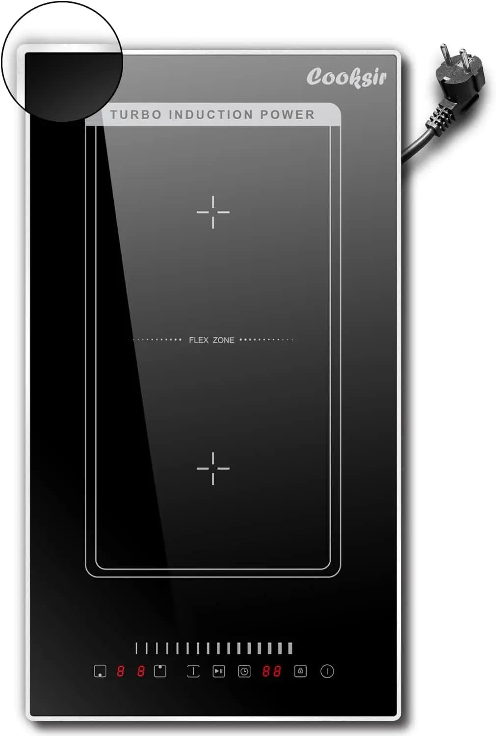 Induction Hob 2 Plates with Plug, Hob Self-sufficient Frame, Built-in Induction Hob 29 cm, 3500 Watt, Flexible Combined Zone