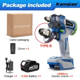 Kamolee 1200N.M Torque Brushless Electric Impact WrenchIn 1/2 1/4 Lithium-Ion Battery